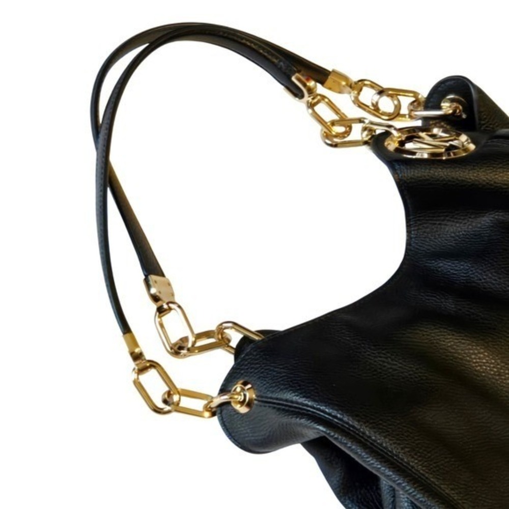Michael Kors Black Pebbled Leather Hobo Bag Gold Hardware Large - Picture 10 of 14